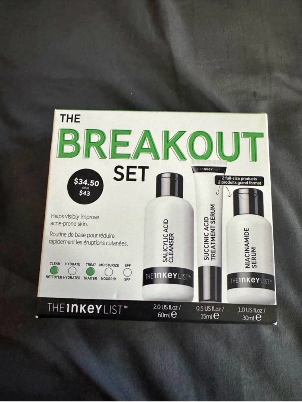 The INKEY List Breakout Set - White & Green Acne Treatment Kit